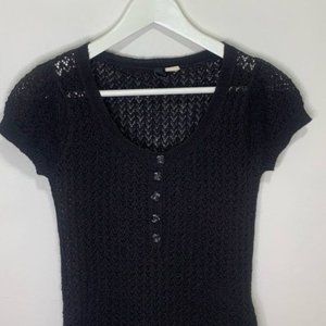 H&M Black Short Sleeve Crochet 70’s Style Belted Knit Dress